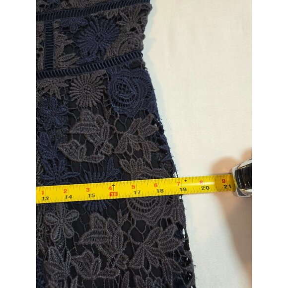 Elie Tahari Navy Blue Lace Floral Sleeveless Dress With Zipper Back US size 8 - Picture 11 of 13